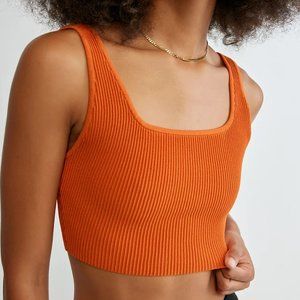 Aritzia Babaton Sculpt Knit Squareneck Cropped Tank - Butternut Orange XS/TP